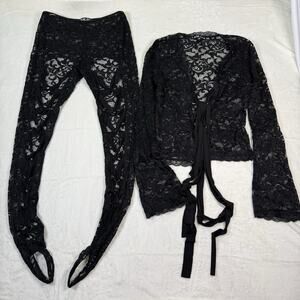 I.AM.GIA Lace Set Black Size Medium Long Bell Sleeve Top Stirrup Corset Pants